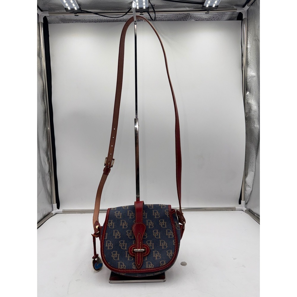 Dooney & Bourke Vintage Monogram Denim Leather Crossbody Bag Blue Red J92050 - Picture 2 of 15